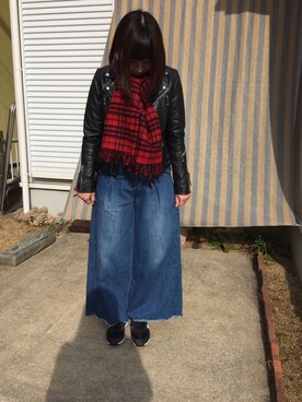 「ジーナシス」｜「アイテム（ライダースジャケット）」を使った、마이さん（レディース・164cm）の冬コーディネート