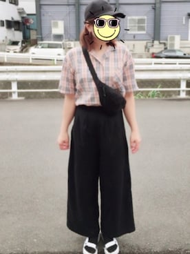 「チェックシャツ」｜「アイテム（つなぎ/オールインワン）」を使った、마이さん（レディース・164cm）の夏コーディネート