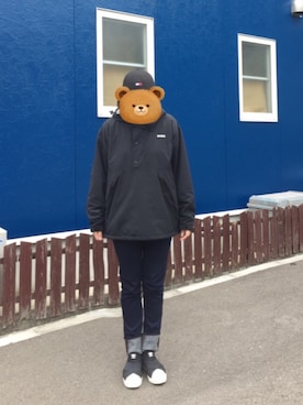 「ナイロンパーカー」｜「アイテム（スリッポン）」を使った、마이さん（レディース・163cm）の冬コーディネート