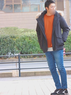 「スエット」｜「アイテム（ダウンジャケット/コート）」を使った、kasiさん（メンズ・183cm）の冬コーディネート