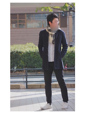 「GU（ジーユー）の（GU）スキニーフィットジーンズ（MEN ⁄ ジーンズ）」を使った、kasiさん（メンズ・183cm）の冬コーディネート