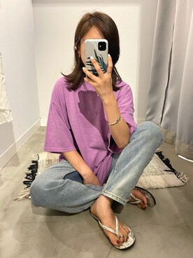 「カラーTシャツ」｜「アイテム（その他）」を使った、ちーかまさん（レディース・151cm）の夏コーディネート