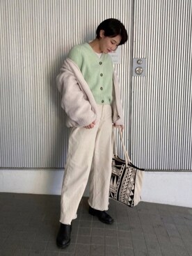 「GU（ジーユー）のアイテム（ニット/セーター、グリーン系）」を使った、AL!CEさん（レディース・168cm）の冬コーディネート