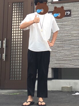 「JUNRED（ジュンレッド）のアイテム（サンダル）」を使った、たわるさん（メンズ・173cm）の夏コーディネート