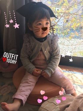 「肩フリル」｜「アイテム（オールインワン・サロペット）」を使った、sui_mama86さん（キッズ・90cm）の冬コーディネート