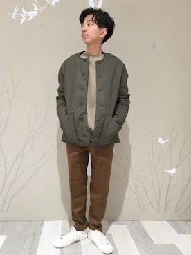 「コットンジャケット」｜「アイテム（ノーカラージャケット）」を使った、Bshop横浜店さん（メンズ・165cm）の秋コーディネート