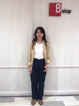 「ベージュシャツ」｜「アイテム（シューズ）」を使った、Bshop横浜店さん（レディース・156cm）の夏コーディネート