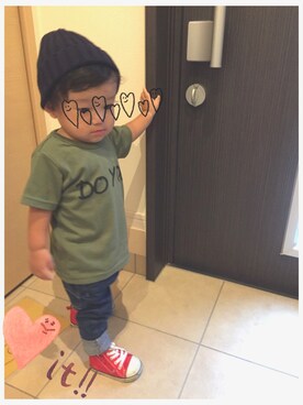 「LAGOM（LAGOM）のアイテム（帽子）」を使った、miiさん（キッズ・70cm）の秋コーディネート