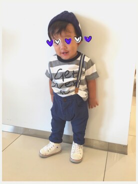 「LAGOM（LAGOM）のアイテム（帽子）」を使った、miiさん（キッズ・70cm）の秋コーディネート