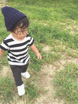 「LAGOM（LAGOM）のアイテム（帽子）」を使った、miiさん（キッズ・70cm）の秋コーディネート