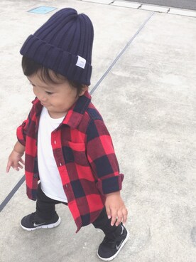 「LAGOM（LAGOM）のアイテム（帽子）」を使った、miiさん（キッズ・70cm）の秋コーディネート