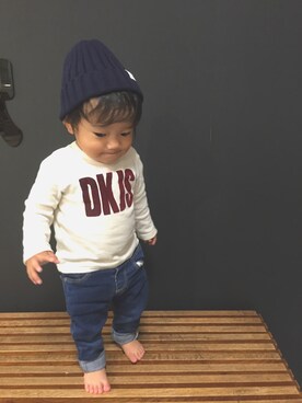 「LAGOM（LAGOM）のアイテム（帽子）」を使った、miiさん（キッズ・70cm）の秋コーディネート