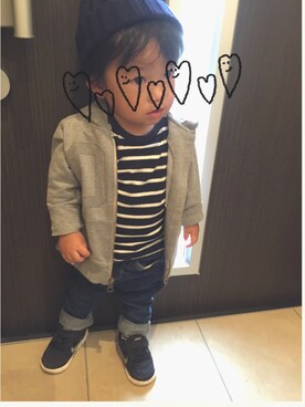 「LAGOM（LAGOM）のアイテム（帽子）」を使った、miiさん（キッズ・70cm）の秋コーディネート