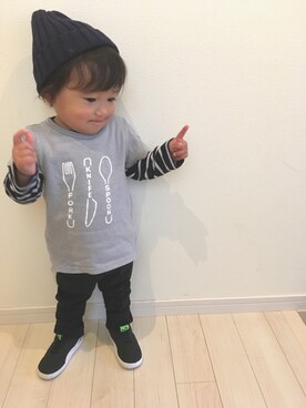 「LAGOM（LAGOM）のアイテム（帽子）」を使った、miiさん（キッズ・70cm）の春コーディネート