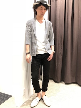 「グレンチェック」｜「アイテム（スリッポン）」を使った、ICHIKAWAさん（メンズ・172cm）の夏コーディネート