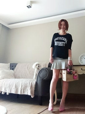 「SEA（シー）のカゴバッグS（かごバッグ）」を使った、ももむうさん（レディース・169cm）の夏コーディネート