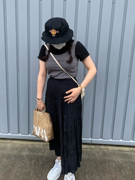「Hard Rock Cafe（ハードロックカフェ）のアイテム（帽子）」を使った、hさん（レディース・155cm）の夏コーディネート