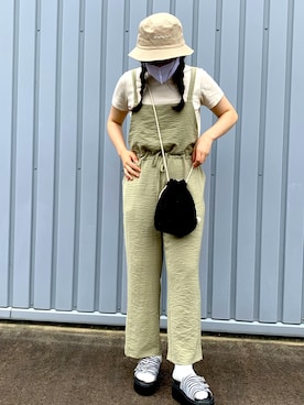 「HOTPING（ホッピン）のアイテム（サロペット/オーバーオール）」を使った、hさん（レディース・155cm）の夏コーディネート