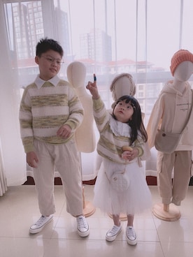 「拼色毛衣加厚のアイテム（ニット/セーター、グリーン系）」を使った、初初初小初さん（レディース）の秋コーディネート