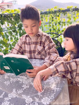 「加绒格子衬衣のアイテム（シャツ/ブラウス、ブラウン系）」を使った、初初初小初さん（レディース）の秋コーディネート