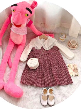 「加厚连衣裙外搭のアイテム（スカート、レッド系）」を使った、初初初小初さん（レディース）の秋コーディネート