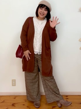 「秋のカフェオレコーデ」｜「アイテム（ハンチング/ベレー帽）」を使った、しのままさん（レディース・162cm）の秋コーディネート