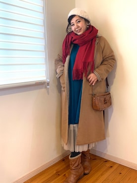 「しまむら（シマムラ）のアイテム（ストール/ショール）」を使った、しのままさん（レディース・162cm）の冬コーディネート
