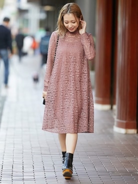 「アイテム（ドレス、ピンク系）」を使った、formformaSTAFFさん（レディース・155cm）の冬コーディネート