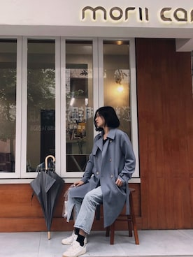 「雨の日コーデ」｜「アイテム（ピーコート）」を使った、MIDORIKO❻さん（レディース・168cm）の秋コーディネート