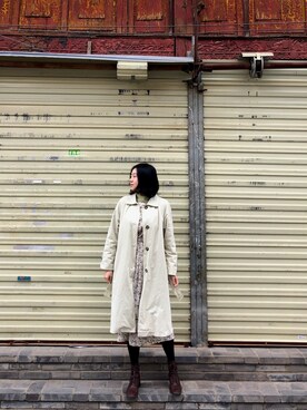 「日系极简」｜「アイテム（モッズコート）」を使った、MIDORIKO❻さん（レディース・168cm）の冬コーディネート