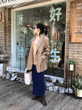 「同色コーデ」｜「アイテム（ジャケット/アウター）」を使った、MIDORIKO❻さん（レディース・168cm）の春コーディネート