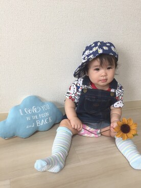 「ボーダーソックス」｜「アイテム（サロペット/オーバーオール）」を使った、momonさん（キッズ・70cm）の夏コーディネート