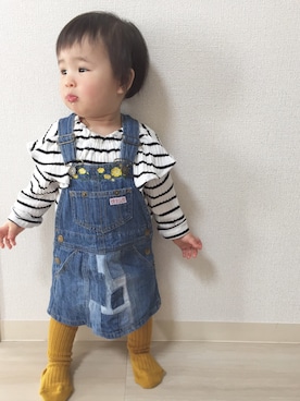「BREEZE（ブリーズ）のアイテム（ジャンパースカート）」を使った、momonさん（キッズ・70cm）の冬コーディネート