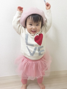 「LOVE」｜「アイテム（ハンチング/ベレー帽）」を使った、momonさん（キッズ・70cm）の冬コーディネート