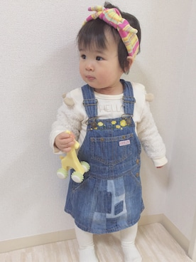 「BREEZE（ブリーズ）のアイテム（ジャンパースカート）」を使った、momonさん（キッズ・70cm）の冬コーディネート