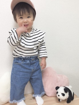 「スカラップ」｜「アイテム（キャップ）」を使った、momonさん（キッズ・70cm）の冬コーディネート