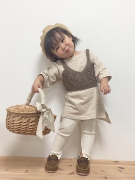 「秋のブラウンスタイル」｜「アイテム（ハンチング/ベレー帽）」を使った、momonさん（キッズ・80cm）の秋コーディネート