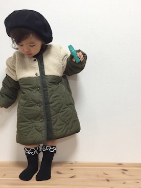 「ボア」｜「アイテム（ハンチング/ベレー帽）」を使った、momonさん（キッズ・80cm）の秋コーディネート