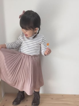 「BRANSHES（ブランシェス）のテレコ長袖Tシャツ（Tシャツ/カットソー）」を使った、momonさん（キッズ・90cm）の冬コーディネート