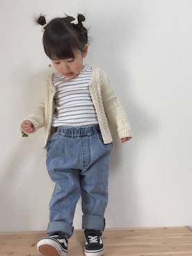 「BRANSHES（ブランシェス）のテレコ長袖Tシャツ（Tシャツ/カットソー）」を使った、momonさん（キッズ・90cm）の春コーディネート