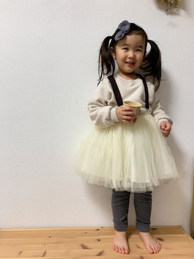 「アイテム（サスペンダー）」を使った、momonさん（キッズ・90cm）の冬コーディネート