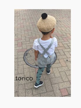 「麦わら帽子」｜「アイテム（ハンチング/ベレー帽）」を使った、toricoさん（キッズ・100cm）の夏コーディネート