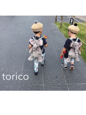 「麦わら帽子」｜「アイテム（ハンチング/ベレー帽）」を使った、toricoさん（キッズ・100cm）の夏コーディネート