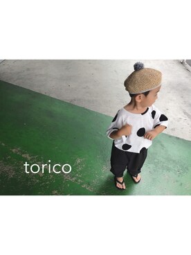 「麦わら帽子」｜「アイテム（ハンチング/ベレー帽）」を使った、toricoさん（キッズ・100cm）の夏コーディネート