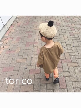 「麦わら帽子」｜「アイテム（ハンチング/ベレー帽）」を使った、toricoさん（キッズ・100cm）の夏コーディネート