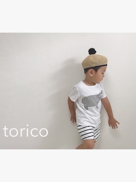 「麦わら帽子」｜「アイテム（ハンチング/ベレー帽）」を使った、toricoさん（キッズ・100cm）の夏コーディネート