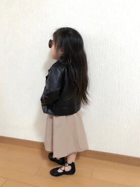 「petit main」｜「アイテム（ライダースジャケット）」を使った、Rian❥さん（キッズ・90cm）の秋コーディネート