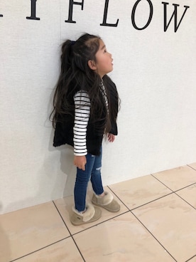 「BRANSHES（ブランシェス）のテレコボーダー長袖Tシャツ（Tシャツ/カットソー）」を使った、Rian❥さん（キッズ・100cm）の春コーディネート