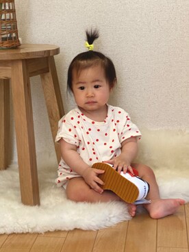 「BOBO CHOSES（ボボショーズ）のアイテム（Tシャツ/カットソー、レッド系）」を使った、sena.さん（キッズ・100cm）の春コーディネート