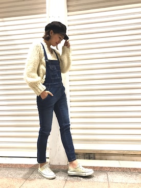 「RED CHOP WORKS（レッドチョップワークス）のアイテム（オールインワン・サロペット）」を使った、hamaさん（レディース・163cm）の冬コーディネート